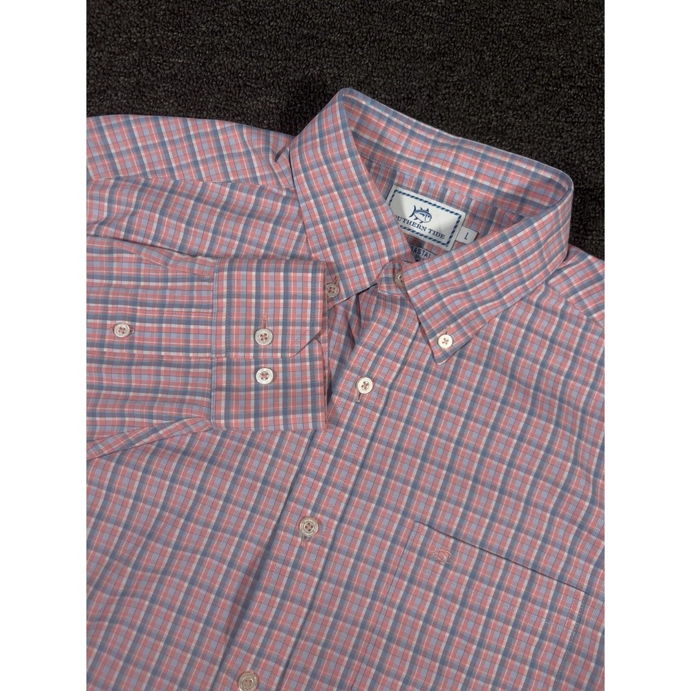 Southern Tide Intercoastal Shirt Men Large Blue Plaid Button Down Nylon Stretch